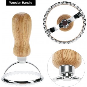 QWORK Ravioli Stamp Maker Cutter with Roller Wheel Set – Wood Handle, Sturdy Aluminum Frame, Precise Fluted Edges – Perfect for Ravioli, Pasta, Cookies