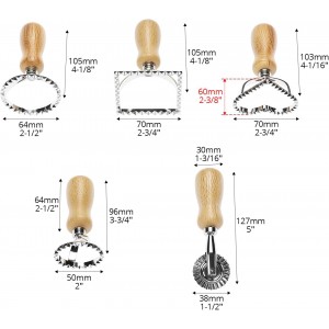 QWORK Ravioli Stamp Maker Cutter with Roller Wheel Set – Wood Handle, Sturdy Aluminum Frame, Precise Fluted Edges – Perfect for Ravioli, Pasta, Cookies