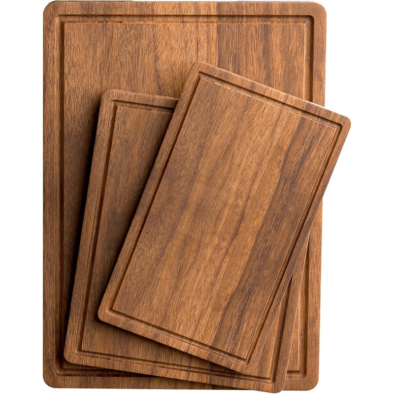Acacia Wood Cutting Boards Set of 3 for Kitchen, Large Wooden Cutting Board with Juice Groove, Charcuterie Board, Chopping Board for Meat, Cheese, Fruits(17x12, 12x10, 12x7 inch)
