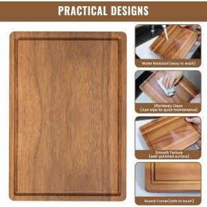 Acacia Wood Cutting Boards Set of 3 for Kitchen, Large Wooden Cutting Board with Juice Groove, Charcuterie Board, Chopping Board for Meat, Cheese, Fruits(17x12, 12x10, 12x7 inch)