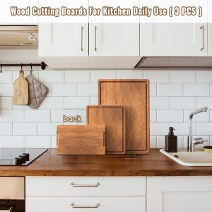 Acacia Wood Cutting Boards Set of 3 for Kitchen, Large Wooden Cutting Board with Juice Groove, Charcuterie Board, Chopping Board for Meat, Cheese, Fruits(17x12, 12x10, 12x7 inch)