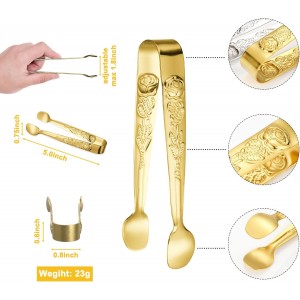 6PCS Mini Serving Tongs 5-Inch Small Rose Sugar Cube Appetizer Tongs, Tiny Metal Tong for Tea Party, Coffee Bar, Desserts (Gold)