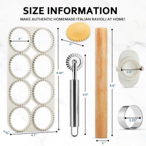 Ravioli Maker Press, Ravioli Press Mold Set - Round Ravioli Stamp Maker Cutter with Wood Rolling Pin, 2.6