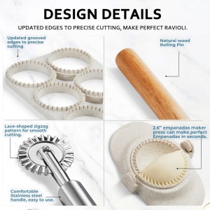Ravioli Maker Press, Ravioli Press Mold Set - Round Ravioli Stamp Maker Cutter with Wood Rolling Pin, 2.6