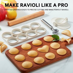 Ravioli Maker Press, Ravioli Press Mold Set - Round Ravioli Stamp Maker Cutter with Wood Rolling Pin, 2.6