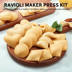 Ravioli Maker Press, Ravioli Press Mold Set - Round, Heart, Square Ravioli Stamp Maker Cutter with Wood Rolling Pin, 2.6