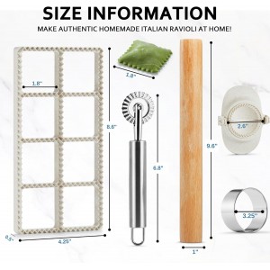 Ravioli Maker Press, Ravioli Press Mold Set - Round, Heart, Square Ravioli Stamp Maker Cutter with Wood Rolling Pin, 2.6