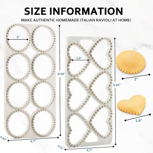 Ravioli Maker Press, Ravioli Press Mold Set - Round, Heart, Square Ravioli Stamp Maker Cutter with Wood Rolling Pin, 2.6
