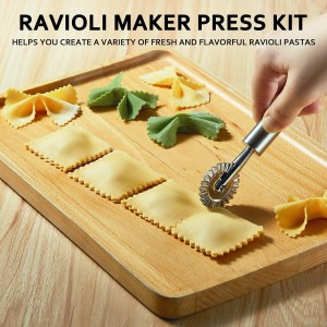 Ravioli Maker Press, Ravioli Press Mold Set - Round, Heart, Square Ravioli Stamp Maker Cutter with Wood Rolling Pin, 2.6