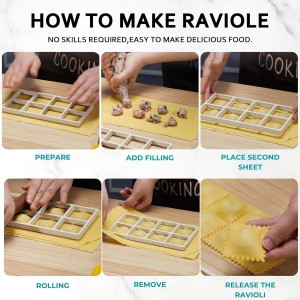 Ravioli Maker Press, Ravioli Press Mold Set - Round, Heart, Square Ravioli Stamp Maker Cutter with Wood Rolling Pin, 2.6