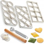 Ravioli Maker Press, Ravioli Press Mold Set - Round, Heart, Square Ravioli Stamp Maker Cutter with Wood Rolling Pin, 2.6