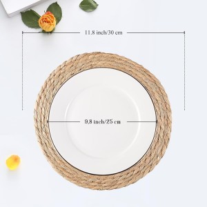 Round Woven Placemats Set of 6, Natural Water Hyacinth Place mats, 12 inch Rattan Placemats Wicker Placemats Farmhouse Boho Braided Heat Resistant Outdoor Placemat Patio Table Place Mats