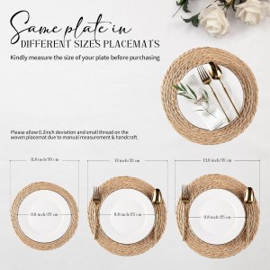Round Woven Placemats Set of 6, Natural Water Hyacinth Place mats, 12 inch Rattan Placemats Wicker Placemats Farmhouse Boho Braided Heat Resistant Outdoor Placemat Patio Table Place Mats