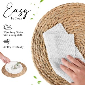 Round Woven Placemats Set of 6, Natural Water Hyacinth Place mats, 12 inch Rattan Placemats Wicker Placemats Farmhouse Boho Braided Heat Resistant Outdoor Placemat Patio Table Place Mats