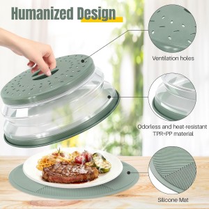 2 in 1 Microwave Splatter Cover Food, Microwave Silicone Mat Place Holders for Multi-use, Silicone Trivet, Pot Holders, Drying, Baking, Utensils Rest for Kitchen Counter Mat