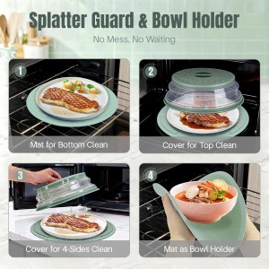 2 in 1 Microwave Splatter Cover Food, Microwave Silicone Mat Place Holders for Multi-use, Silicone Trivet, Pot Holders, Drying, Baking, Utensils Rest for Kitchen Counter Mat