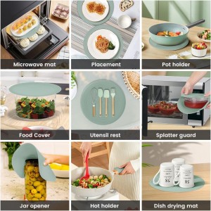2 in 1 Microwave Splatter Cover Food, Microwave Silicone Mat Place Holders for Multi-use, Silicone Trivet, Pot Holders, Drying, Baking, Utensils Rest for Kitchen Counter Mat