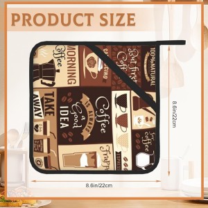 2PCS Brown Coffee Pot Holder with Loop,Vintage Latte Heat Resistant Oven Pads, Hot Pat for Kitchen Cooking Baking Food