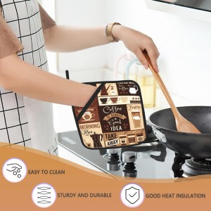 2PCS Brown Coffee Pot Holder with Loop,Vintage Latte Heat Resistant Oven Pads, Hot Pat for Kitchen Cooking Baking Food