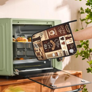2PCS Brown Coffee Pot Holder with Loop,Vintage Latte Heat Resistant Oven Pads, Hot Pat for Kitchen Cooking Baking Food