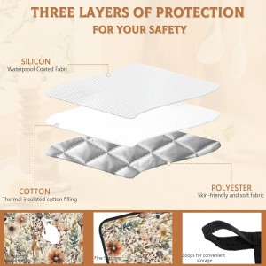 2PCS Boho Watercolor Floral Pot Holder with Loop,Heat Resistant Oven Pads,Hot Pat for Kitchen Cooking Baking Food