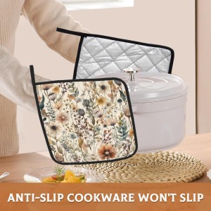 2PCS Boho Watercolor Floral Pot Holder with Loop,Heat Resistant Oven Pads,Hot Pat for Kitchen Cooking Baking Food