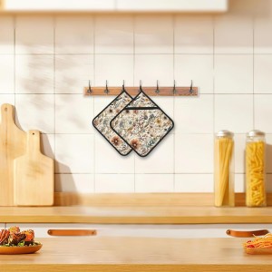 2PCS Boho Watercolor Floral Pot Holder with Loop,Heat Resistant Oven Pads,Hot Pat for Kitchen Cooking Baking Food