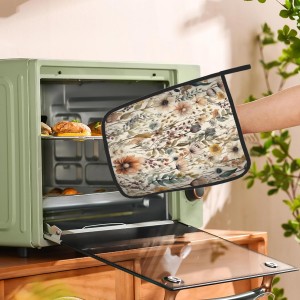 2PCS Boho Watercolor Floral Pot Holder with Loop,Heat Resistant Oven Pads,Hot Pat for Kitchen Cooking Baking Food