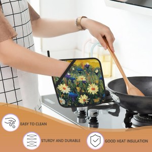 Daisies Flowers Pot Holders Set of 2 Heat Resistant Potholders,Fire Oven Hot Pads for Kitchen Cooking Baking Barbecue