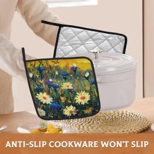 Daisies Flowers Pot Holders Set of 2 Heat Resistant Potholders,Fire Oven Hot Pads for Kitchen Cooking Baking Barbecue
