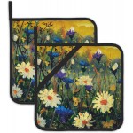 Daisies Flowers Pot Holders Set of 2 Heat Resistant Potholders,Fire Oven Hot Pads for Kitchen Cooking Baking Barbecue