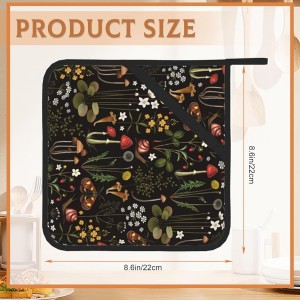 Retro Mushroom Pot Holders Set of 2, Kitchen Heat Resistant Forest Plant Moth Potholder for Microwave Cooking Baking Oven End Dishes and BBQ
