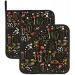Retro Mushroom Pot Holders Set of 2, Kitchen Heat Resistant Forest Plant Moth Potholder for Microwave Cooking Baking Oven End Dishes and BBQ
