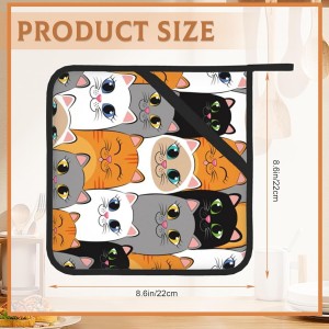 Cat Pot Holder Set of 2,Cute Cartoon Cats Kitchen Heat Resistant Potholder for Women Men BBQ Cooking Baking