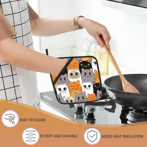 Cat Pot Holder Set of 2,Cute Cartoon Cats Kitchen Heat Resistant Potholder for Women Men BBQ Cooking Baking