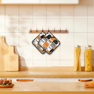 Cat Pot Holder Set of 2,Cute Cartoon Cats Kitchen Heat Resistant Potholder for Women Men BBQ Cooking Baking