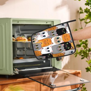 Cat Pot Holder Set of 2,Cute Cartoon Cats Kitchen Heat Resistant Potholder for Women Men BBQ Cooking Baking