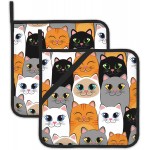 Cat Pot Holder Set of 2,Cute Cartoon Cats Kitchen Heat Resistant Potholder for Women Men BBQ Cooking Baking