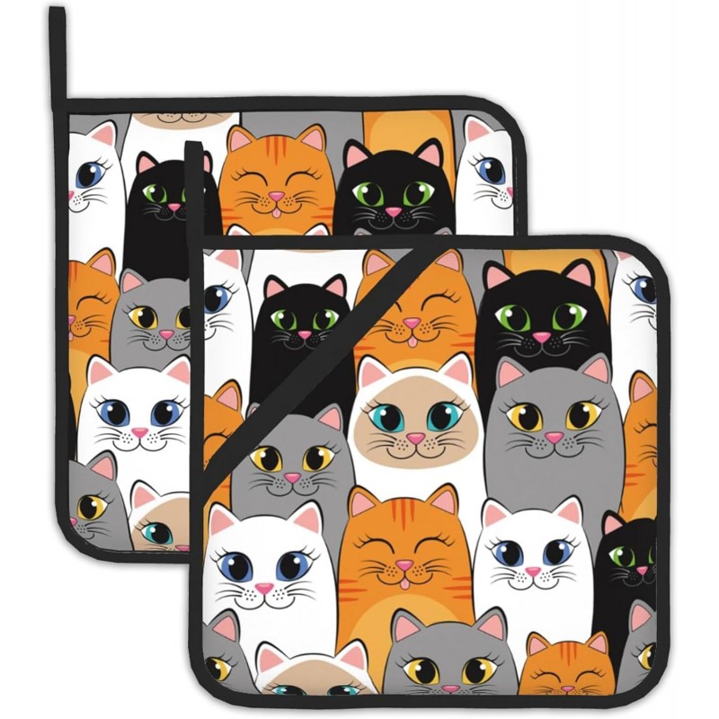 Cat Pot Holder Set of 2,Cute Cartoon Cats Kitchen Heat Resistant Potholder for Women Men BBQ Cooking Baking