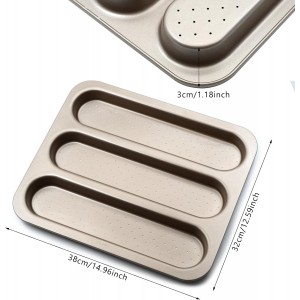 Durable Carbon Steel Baguette Baking Molds, Nonstick French Bread Pan with Rectangular Slots, Specialty 3-Cavity Baguette Mold - Essential Kitchen Tool for Home Bakers (Baguette mold)