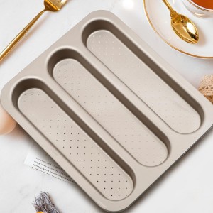 Durable Carbon Steel Baguette Baking Molds, Nonstick French Bread Pan with Rectangular Slots, Specialty 3-Cavity Baguette Mold - Essential Kitchen Tool for Home Bakers (Baguette mold)