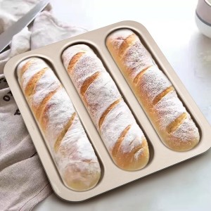 Durable Carbon Steel Baguette Baking Molds, Nonstick French Bread Pan with Rectangular Slots, Specialty 3-Cavity Baguette Mold - Essential Kitchen Tool for Home Bakers (Baguette mold)