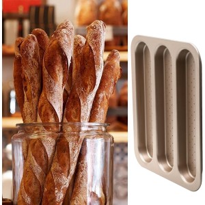 Durable Carbon Steel Baguette Baking Molds, Nonstick French Bread Pan with Rectangular Slots, Specialty 3-Cavity Baguette Mold - Essential Kitchen Tool for Home Bakers (Baguette mold)