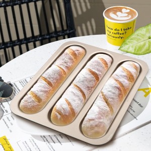 Durable Carbon Steel Baguette Baking Molds, Nonstick French Bread Pan with Rectangular Slots, Specialty 3-Cavity Baguette Mold - Essential Kitchen Tool for Home Bakers (Baguette mold)
