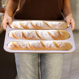 Durable Carbon Steel Baguette Baking Molds, Nonstick French Bread Pan with Rectangular Slots, Specialty 3-Cavity Baguette Mold - Essential Kitchen Tool for Home Bakers (Baguette mold)