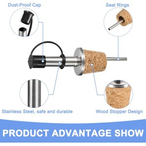 Wine Bottle Tapered Pourer Spouts- 2 Pcs Stainless Steel Pourer with Dust Cap Cork Plug Fits for Olive Oil Vinegar Wine - Wine Bottle Stopper - (92-mm/3.62-inch, Black)