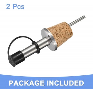 Wine Bottle Tapered Pourer Spouts- 2 Pcs Stainless Steel Pourer with Dust Cap Cork Plug Fits for Olive Oil Vinegar Wine - Wine Bottle Stopper - (92-mm/3.62-inch, Black)