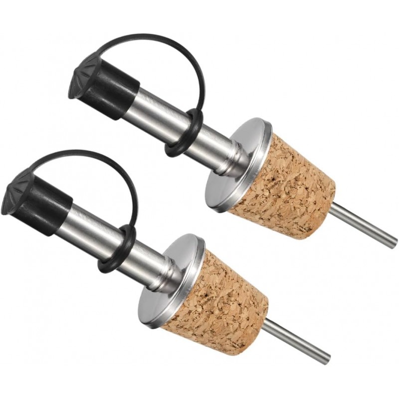Wine Bottle Tapered Pourer Spouts- 2 Pcs Stainless Steel Pourer with Dust Cap Cork Plug Fits for Olive Oil Vinegar Wine - Wine Bottle Stopper - (92-mm/3.62-inch, Black)