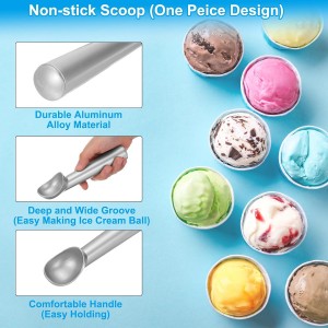 PATIKIL 7 Inches Ice Cream Scoop, Aluminum Alloy Nonstick Anti-Freeze One Piece Cookie Scoop for Cookie Dough Cupcake Batter Baking, Silver