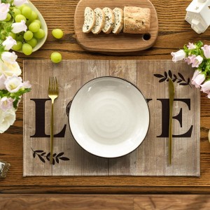 Artoid Mode Wood Love Family Home Together Buffalo Plaid Placemats Set of 4, 12x18 Inch Farmhouse Table Mats Party Kitchen Dining Decoration